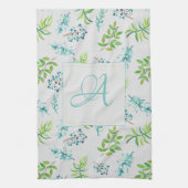 Monogram Wilde Bloemen Blauw Groen Huwelijksdecora Theedoek (Verticaal)