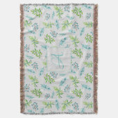 Monogram Wilde Bloemen Blauwe Groene Trouwdecorati Deken (Voorkant Verticaal)