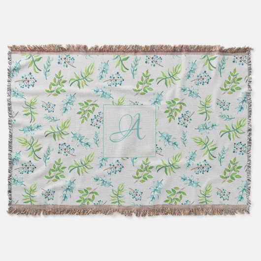 Monogram Wilde Bloemen Blauwe Groene Trouwdecorati Deken (Voorkant)