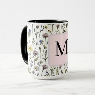 Monogram Wilde Bloemen Botanische Waterverf Bloemi Mok