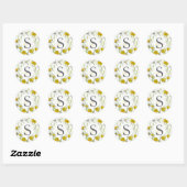 Monogram Wilde Bloemen Geel Aquarel Ronde Sticker (Vel)