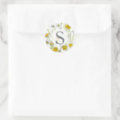 Monogram Wilde Bloemen Geel Aquarel Ronde Sticker (Tas)