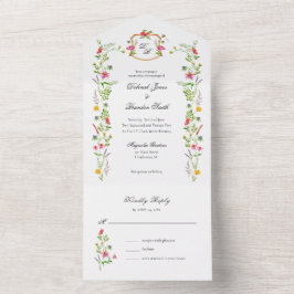 Monogram Wilde Bloemen Tuin Aquarel All In One Uitnodiging