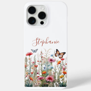 Monogram Wilde Bloemen Vlinders Boho Cadeau voor h iPhone 15 Pro Max Hoesje