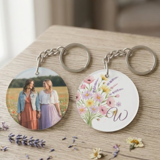 Monogram wilde bloemenboeket foto sleutelhanger