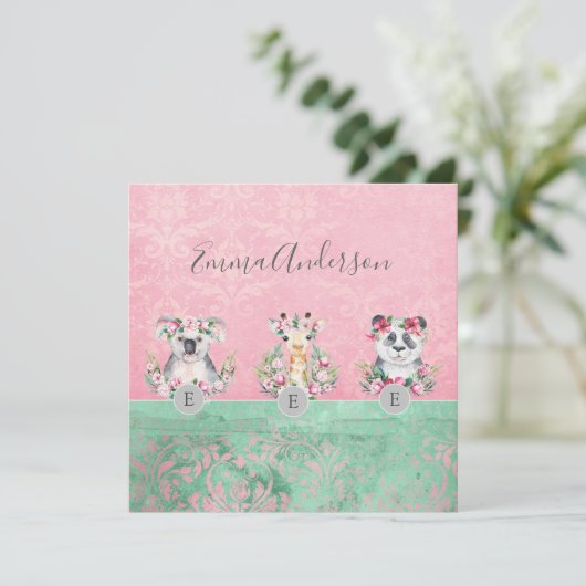 Monogram Wilde Dieren Meisjes Boho Jungle Dieren M Kaart (Staand voorkant)