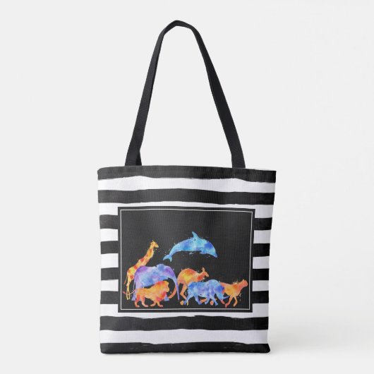 Monogram wilde dierlijke Waterverf Tote Bag (Achterkant)