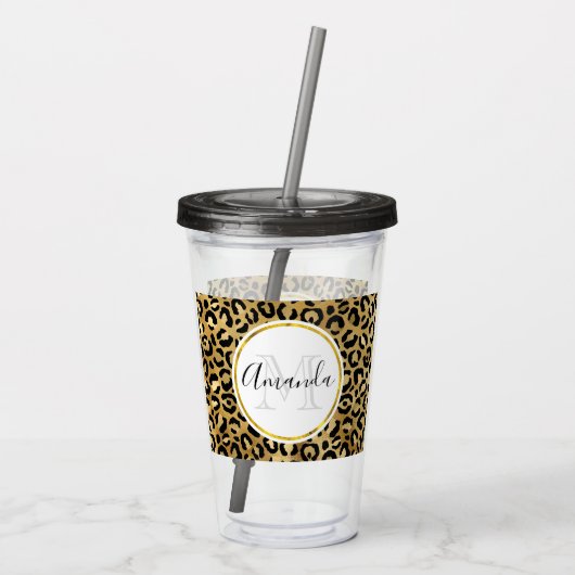 Monogram Wilde & Exotic Leopard Print Pattern Acryl Drinkbeker (Achterkant)