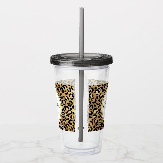 Monogram Wilde & Exotic Leopard Print Pattern Acryl Drinkbeker (Rechts)