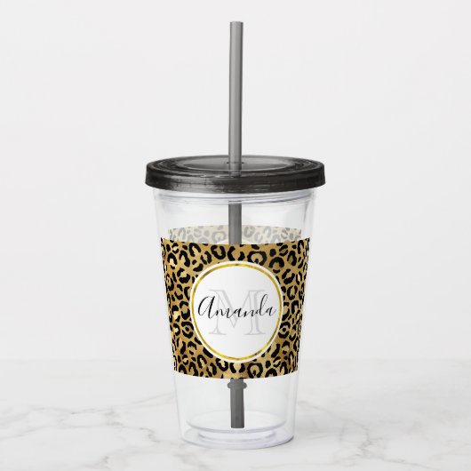 Monogram Wilde & Exotic Leopard Print Pattern Acryl Drinkbeker (Voorkant)