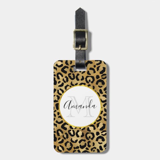 Monogram Wilde & Exotic Leopard Print Pattern Bagagelabel (Voorkant verticaal)