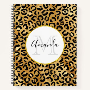 Monogram Wilde & Exotic Leopard Print Pattern Notitieboek