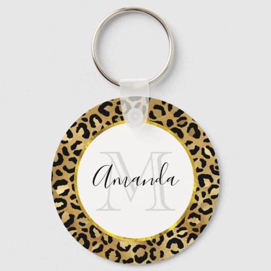 Monogram Wilde & Exotic Leopard Print Pattern Sleutelhanger (Voorkant)