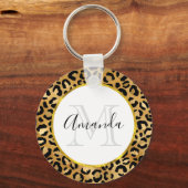 Monogram Wilde & Exotic Leopard Print Pattern Sleutelhanger (Voorkant)