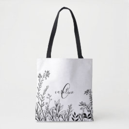 Monogram Wilde Flowers Doodles Tote Bag