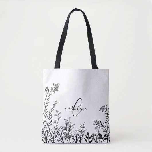 Monogram Wilde Flowers Doodles Tote Bag (Voorkant)