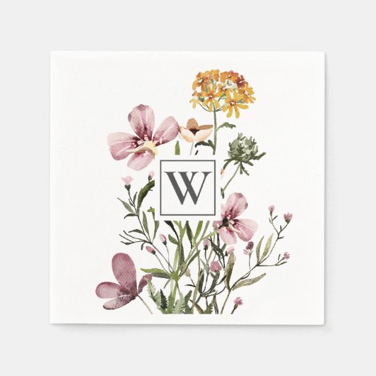 Monogram  Wildflower Bloemboeket Servet (Voorkant)