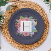 Monogram Wildflower Bouquet Navy Papieren Bordje