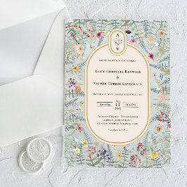  monogram Wildflower Fern Beige Wedding Acryl Uitnodigingen