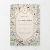  monogram Wildflower Fern Beige Wedding Drieluik Uitnodiging (Cover)