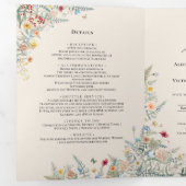  monogram Wildflower Fern Beige Wedding Drieluik Uitnodiging (Binnenzijde eerst)