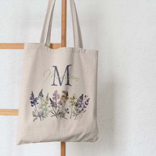 Monogram Wildflower herbruikbare boodschappentas Tote Bag