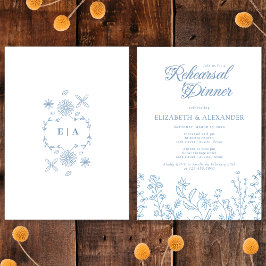 Monogram Wildflower Periwinkle repetitie diner Kaart