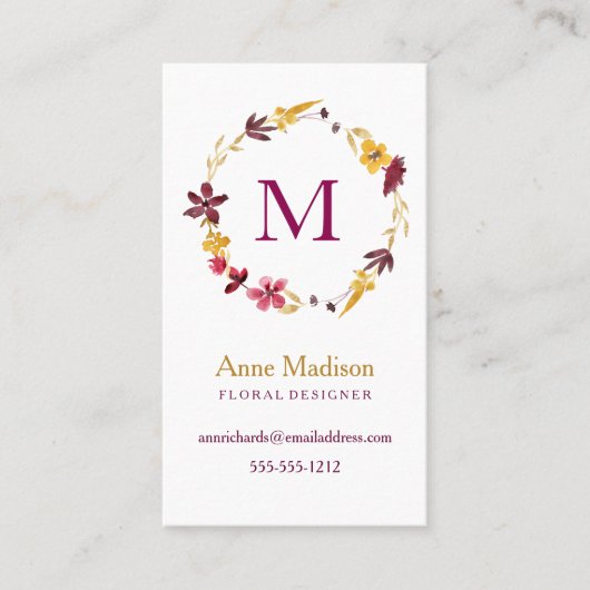 Monogram Wildflower Wreath Visitekaartje (Voorkant)