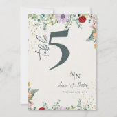 Monogram Wildflowers Bloemen Trouwtafel Nummer Bedankkaart (Voorkant)