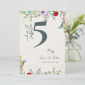 Monogram Wildflowers Bloemen Trouwtafel Nummer Bedankkaart (Staand voorkant)