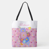 Monogram Wildflowers butterfly floral design pink Tote Bag (Achterkant)