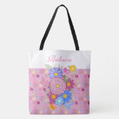 Monogram Wildflowers vlinder bloemontwerp roze Tote Bag (Voorkant)