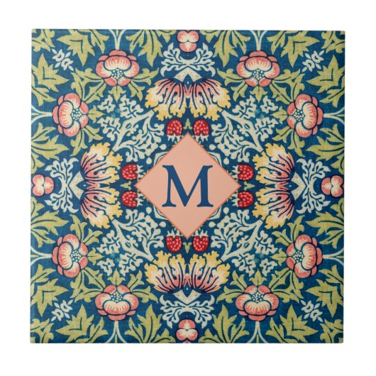 Monogram William Morris Geometric Pattern Tegeltje (Voorkant)