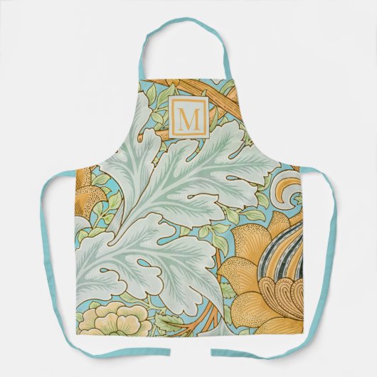 Monogram William Morris Turquoise Gold Botanical Schort (Voorkant)