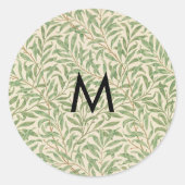 Monogram William Morris Willow Bough Pattern Ronde Sticker (Voorkant)