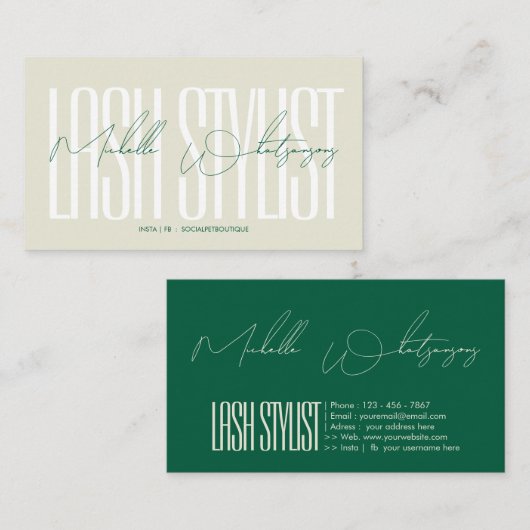 Monogram Wimperstylist modern script Visitekaartje (Voorkant / Achterkant)