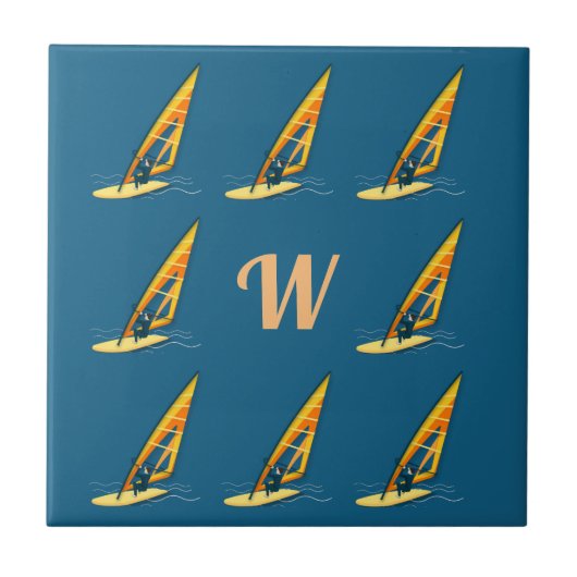 Monogram Windsurfende keramische Tegel Tegeltje (Voorkant)