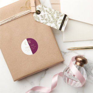 Monogram Wine Berry Gold Wedding Favor Gift Bag Ronde Sticker