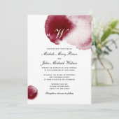 Monogram Wine Red Spill Burgundy Wedding Invite Kaart (Staand voorkant)