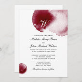 Monogram Wine Red Spill Burgundy Wedding Invite Kaart (Voorkant / Achterkant)