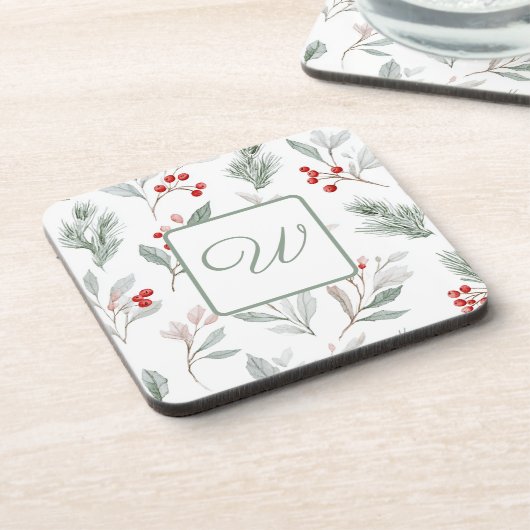 Monogram Winter Botanical Drink Coaster Bier Onderzetter (Linkerzijde)
