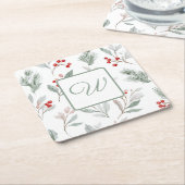 Monogram Winter Botanical Paper Drink Coaster Kartonnen Onderzetters (Schuin)