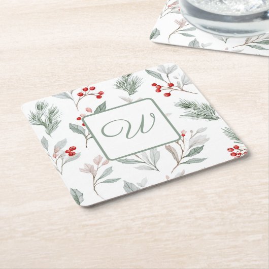 Monogram Winter Botanical Paper Drink Coaster Kartonnen Onderzetters (Schuin)
