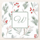 Monogram Winter Botanical Paper Drink Coaster Kartonnen Onderzetters (Voorkant)