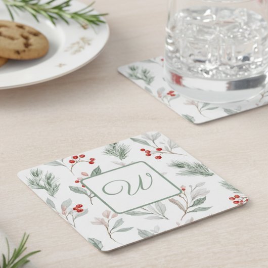 Monogram Winter Botanical Paper Drink Coaster Kartonnen Onderzetters