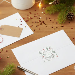 Monogram Winter Botanische Papier Vierkante Sticker