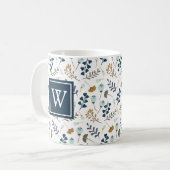 Monogram Winter Floral Botanische marine Koffiemok (Voorkant links)