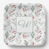 Monogram Winter Foliage Holiday Papieren Bordje (Voorkant)