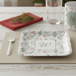 Monogram Winter Foliage Holiday  Papieren Bordje