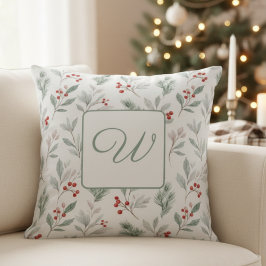 Monogram Winter Foliage Holiday Pillow Kussen